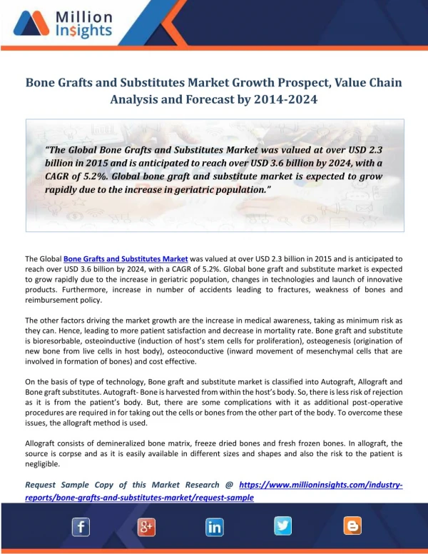 Bone Grafts And Substitutes Market Growth Prospect, Value Chain Analysis and Forecast by 2014-2024