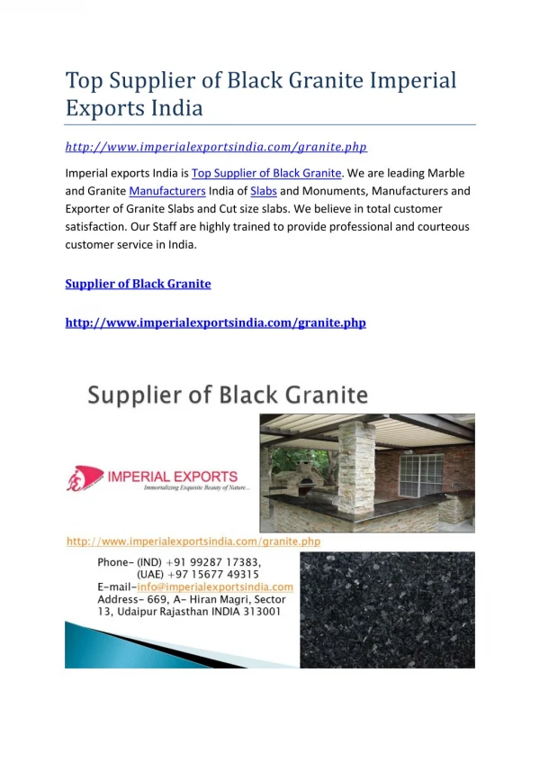 Top Supplier of Black Granite Imperial Exports India