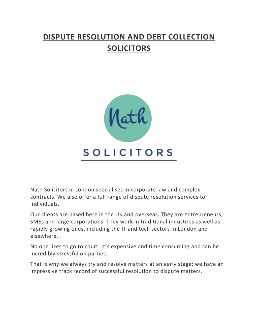 dispute resolution and debt collection solicitors