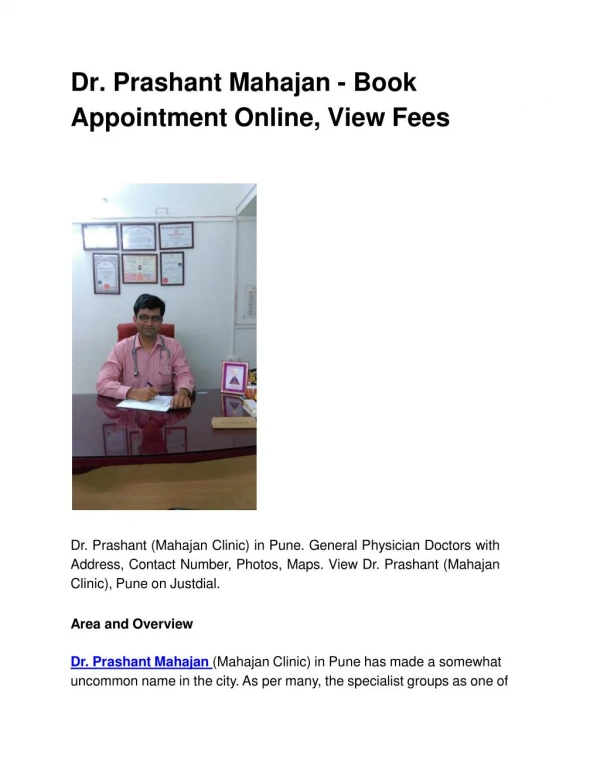 Dr. Prashant Mahajan - Book Appointment Online, View Fees