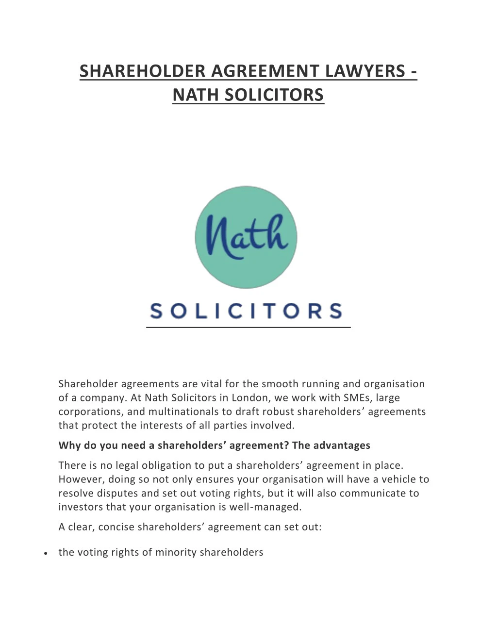 shareholder agreement lawyers nath solicitors