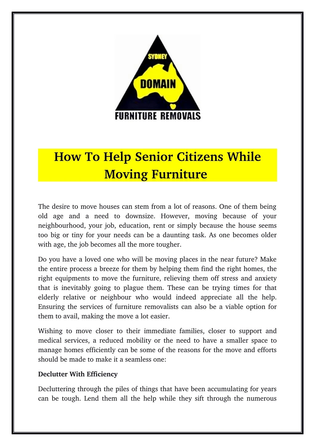 how to help senior citizens while moving furniture