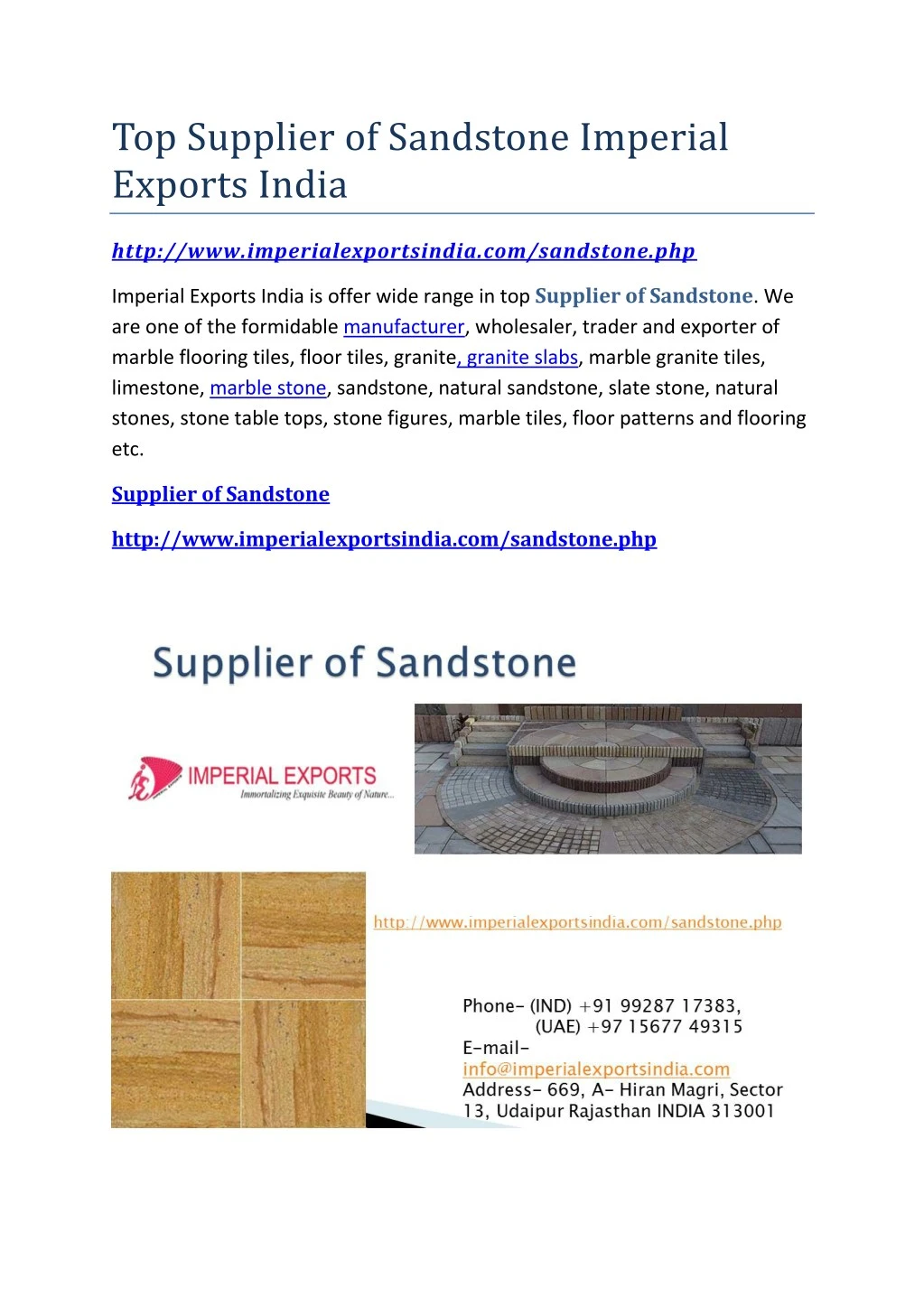 top supplier of sandstone imperial exports india