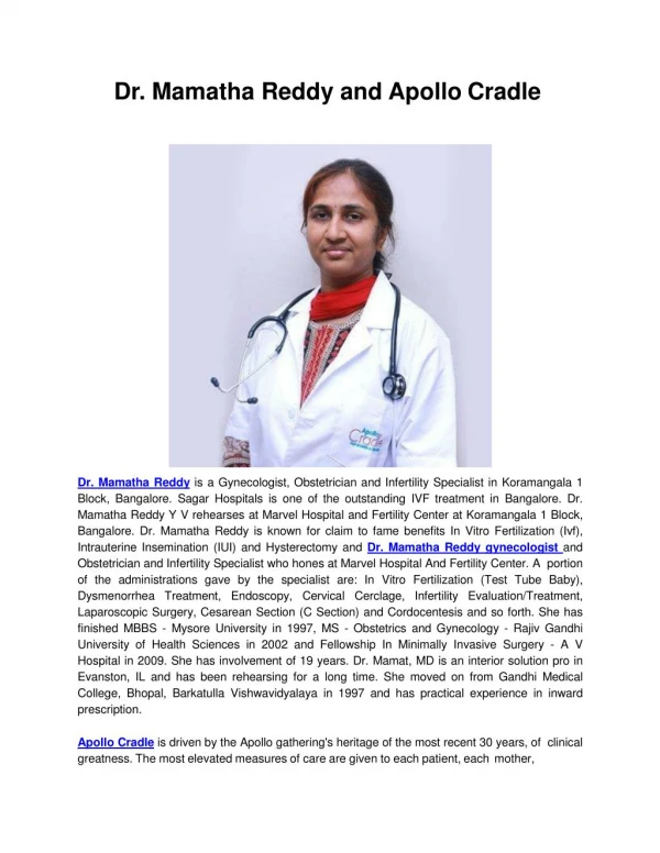 Dr. Mamatha Reddy and Apollo Cradle