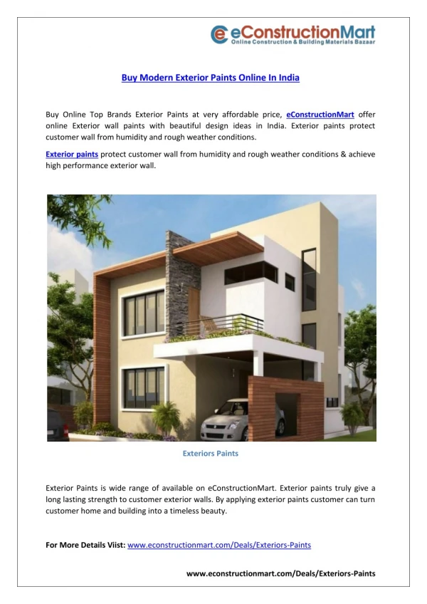 Buy Modern Exterior Paints Online In India