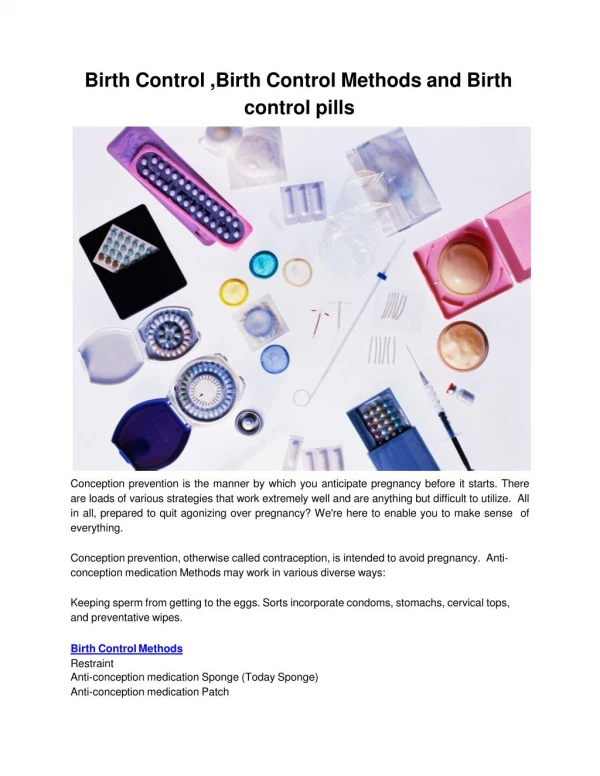 Birth Control ,Birth Control Methods and Birth control pills