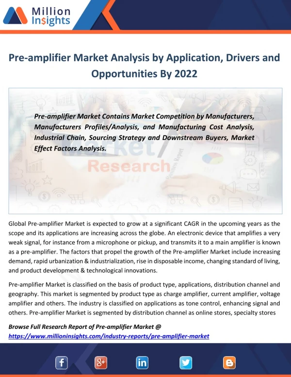 Pre-amplifier Industry Shares,Price, Applications & Business Strategy Forecast 2022