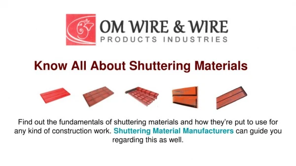 Things you need to know about shuttering materials