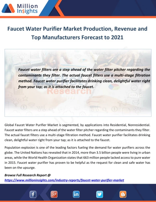 Faucet Water Purifier Market Production, Revenue and Top Manufacturers Forecast to 2021