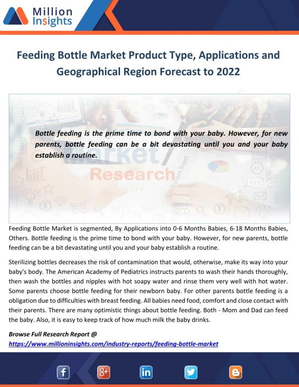 Feeding Bottle Market Product Type, Applications and Geographical Region Forecast to 2022
