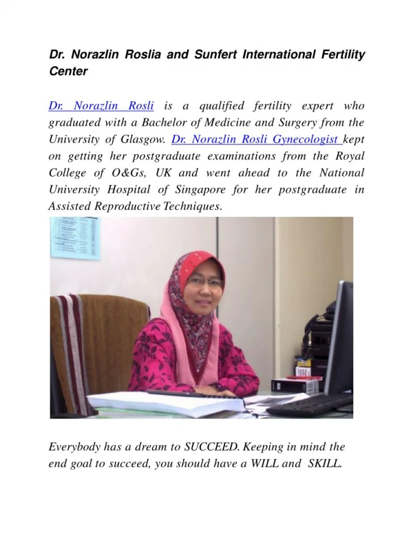Dr. Norazlin Roslia and Sunfert International Fertility Center