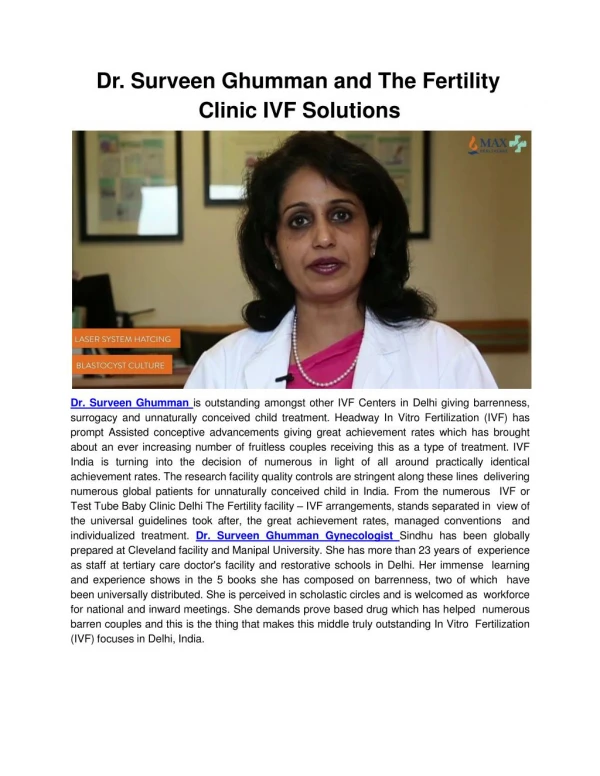 Dr. Surveen Ghumman and The Fertility Clinic IVF Solutions