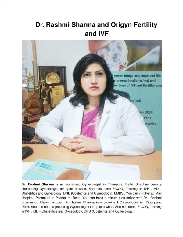 Dr. Rashmi Sharma and Origyn Fertility and IVF