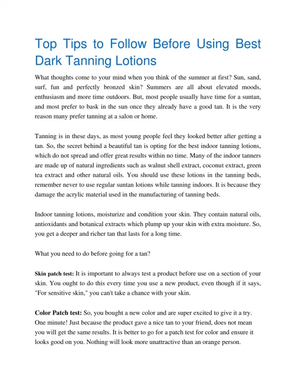 Top Tips to Follow Before Using Best Dark Tanning Lotions