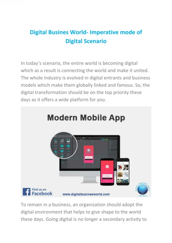 Digital Busines World- Imperative mode of Digital Scenario