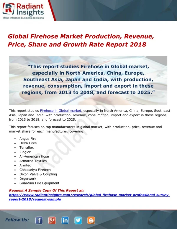 Global Firehose Market Production, Revenue, Price, Share and Growth Rate Report 2018