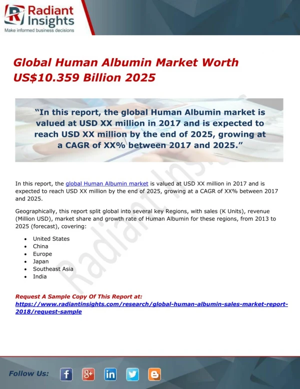 Global Human Albumin Market Worth US$10.359 Billion 2025