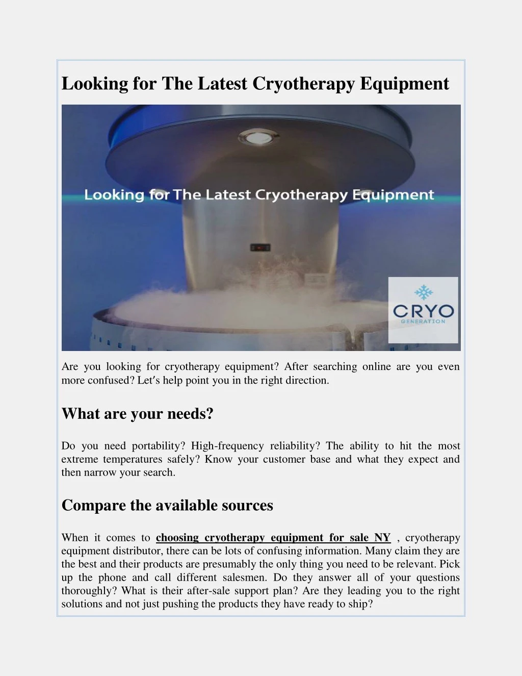 looking for the latest cryotherapy equipment