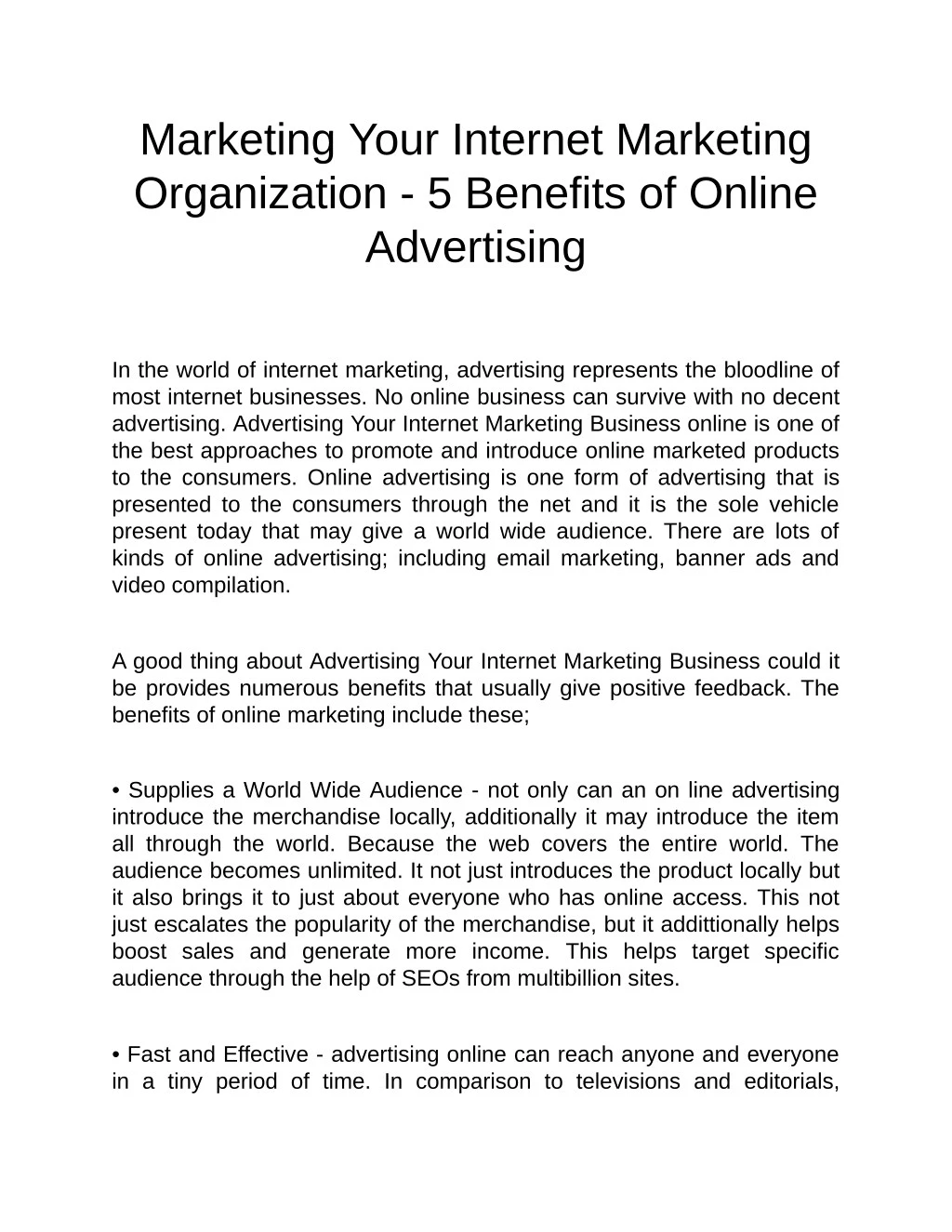 marketing your internet marketing organization
