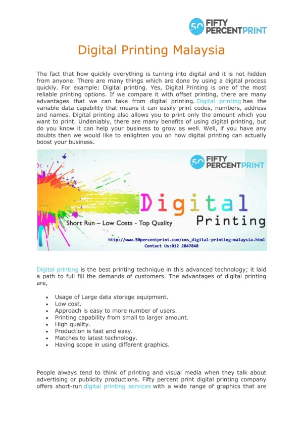 Digital Printing Malaysia | 50 Percent Print | Printing Services