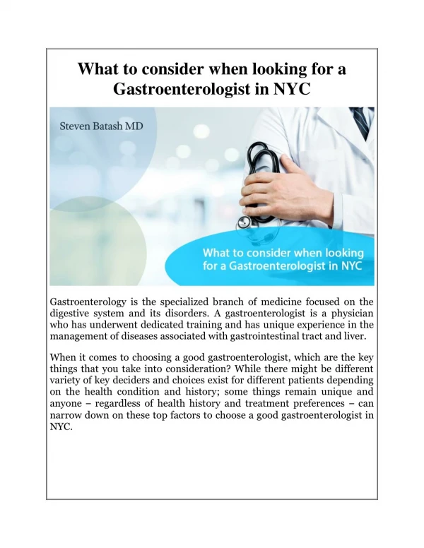 What to consider when looking for a Gastroenterologist in NYC