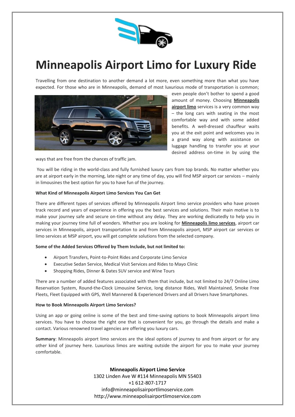 minneapolis airport limo for luxury ride