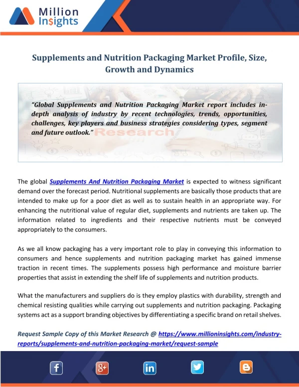Supplements and Nutrition Packaging Market Profile, Size, Growth and Dynamics