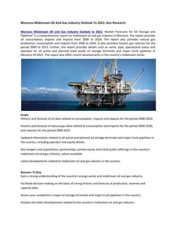Morocco Midstream Oil And Gas Market Opportunities, Market Competition- Ken Research