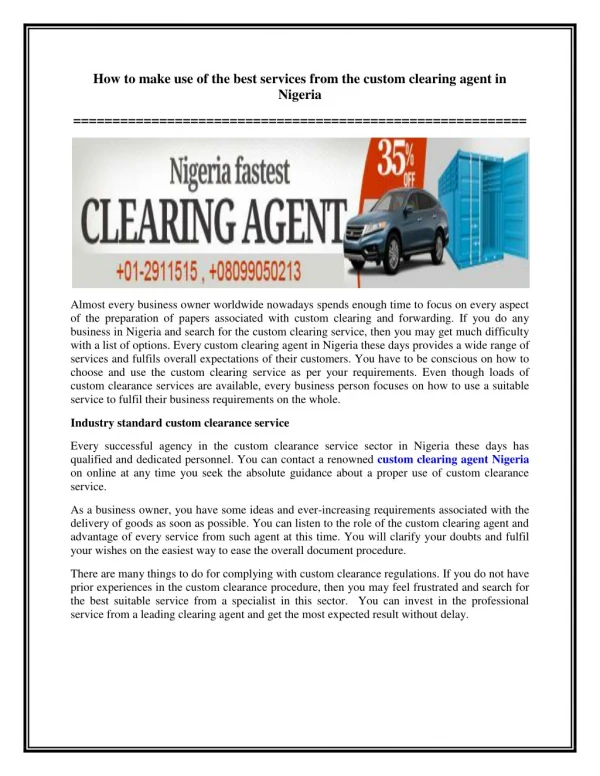 How to make use of the best services from the custom clearing agent in Nigeria