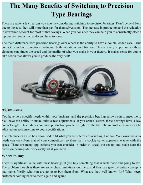 The many benefits of switching to precision type bearings