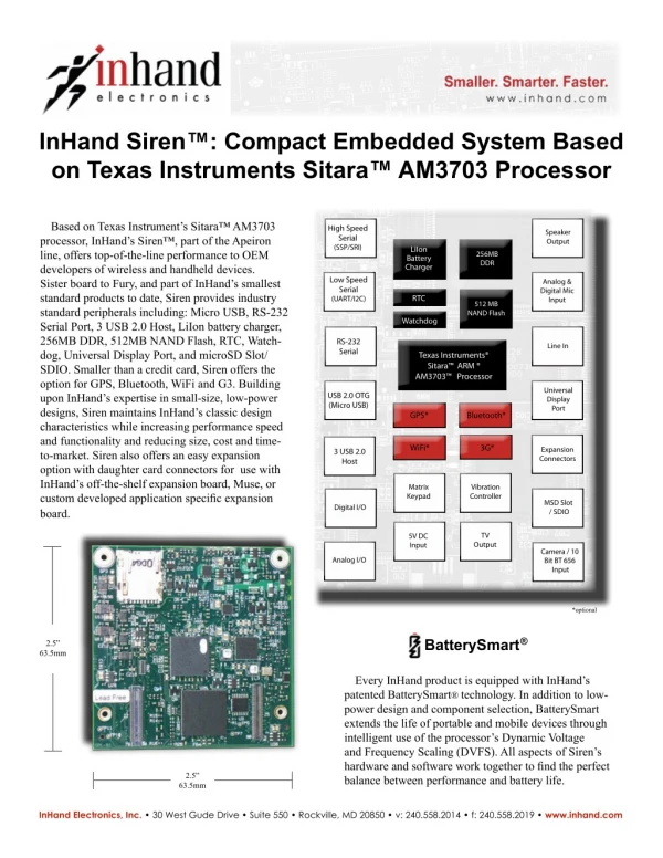 InHand Sirenâ„¢: Compact Embedded System