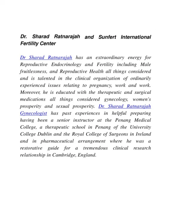 Dr. Sharad Ratnarajah and Sunfert International Fertility Center
