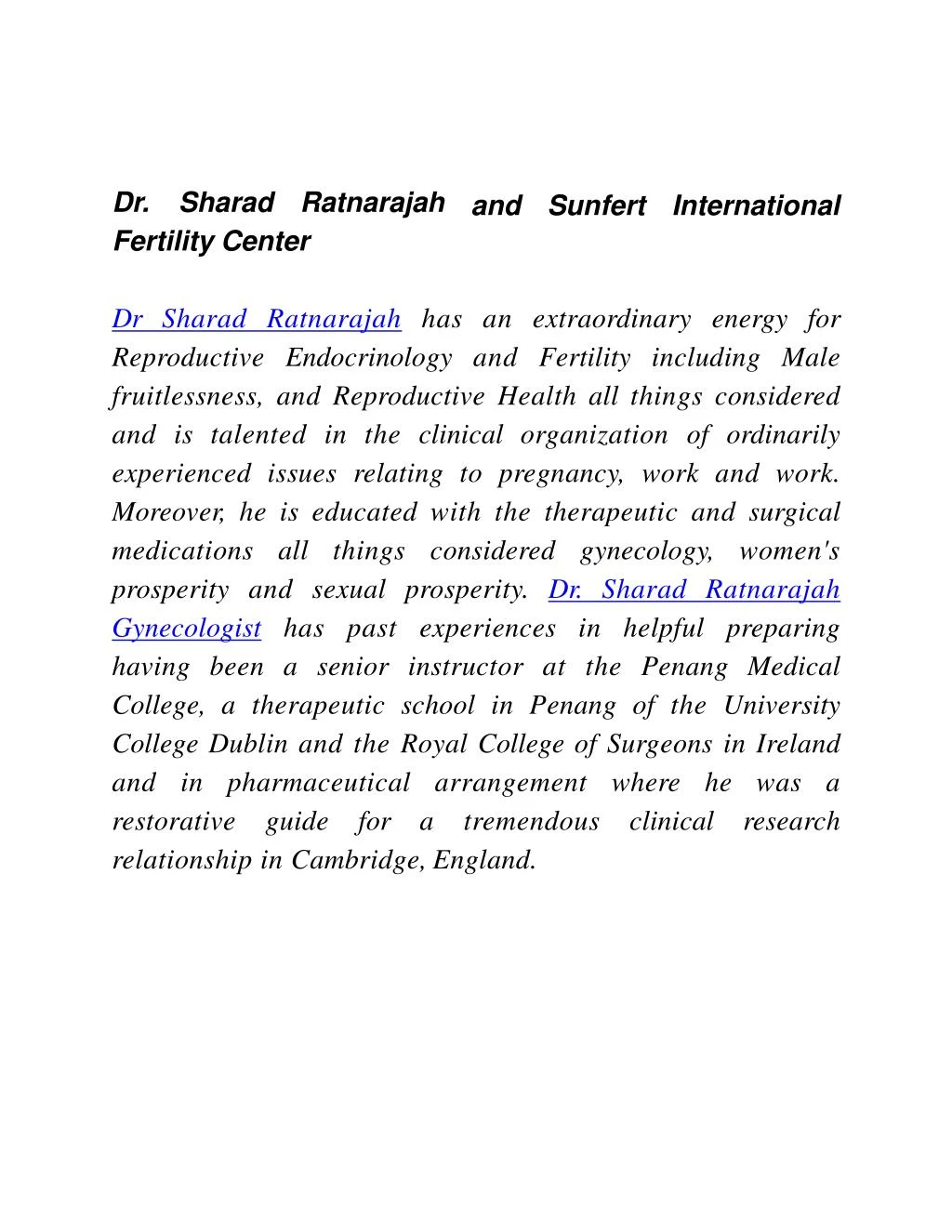 dr sharad ratnarajah fertility center