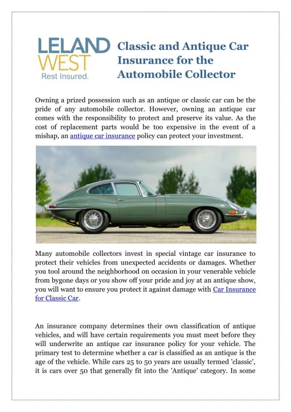 Classic and Antique Car Insurance for the Automobile Collector