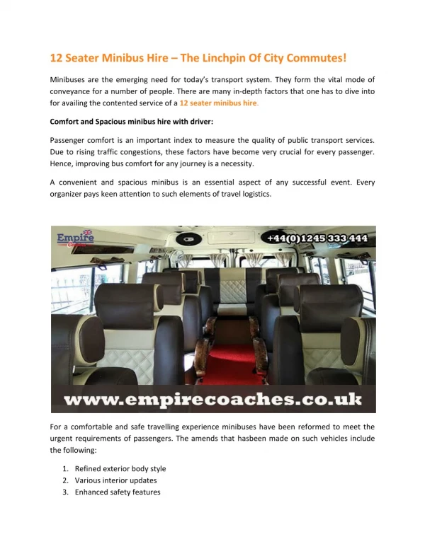 12 Seater Minibus Hire | Minibus hire with driver