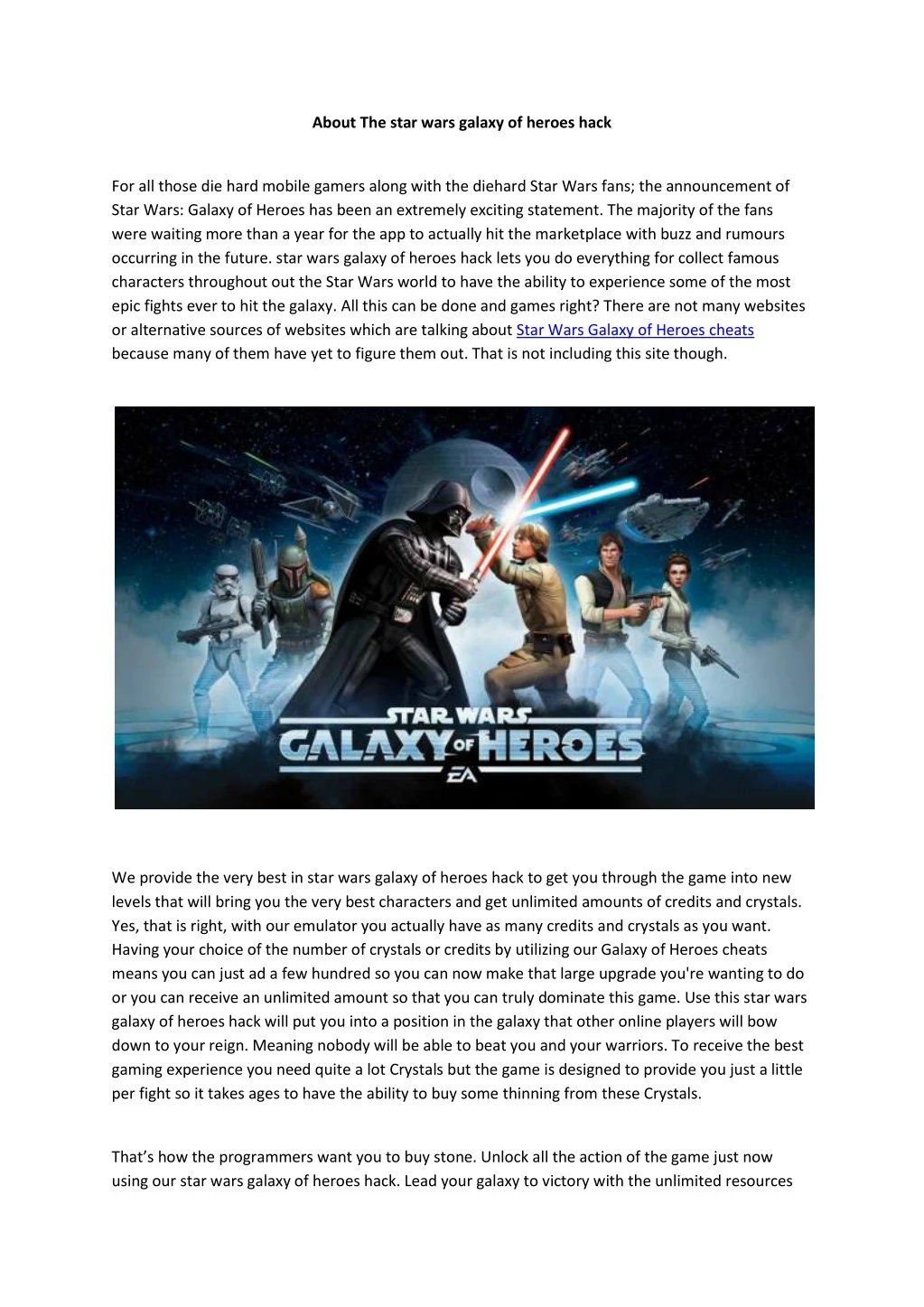 about the star wars galaxy of heroes hack