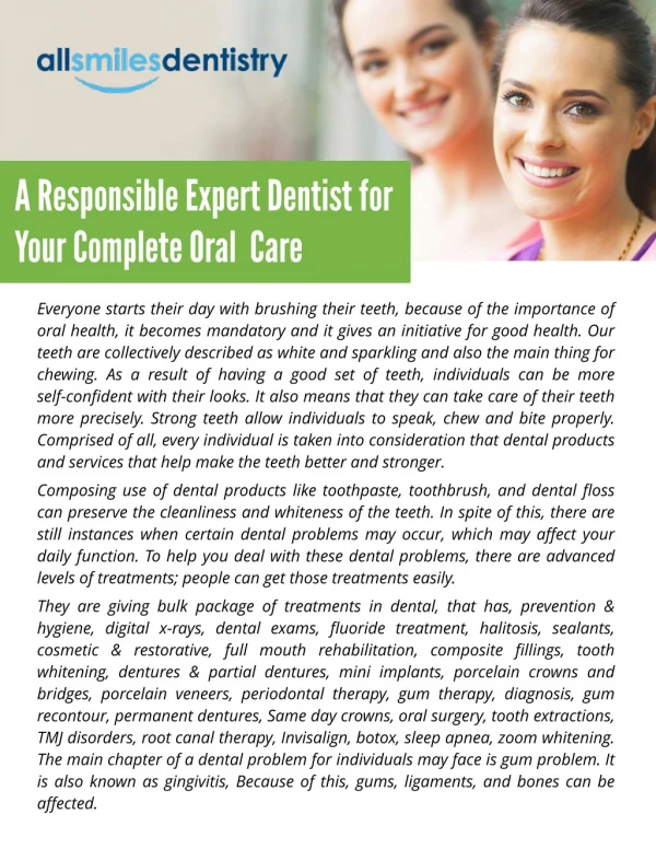 Expert Dentistry Services for Complete Oral Care