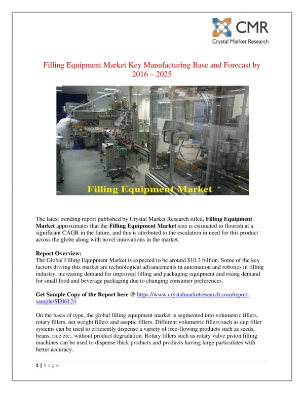 Filling Equipment Market to Rise to a Valuation of $10.3 Billion by 2025