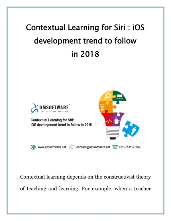Contextual Learning for Siri : iOS development trend to follow in 2018