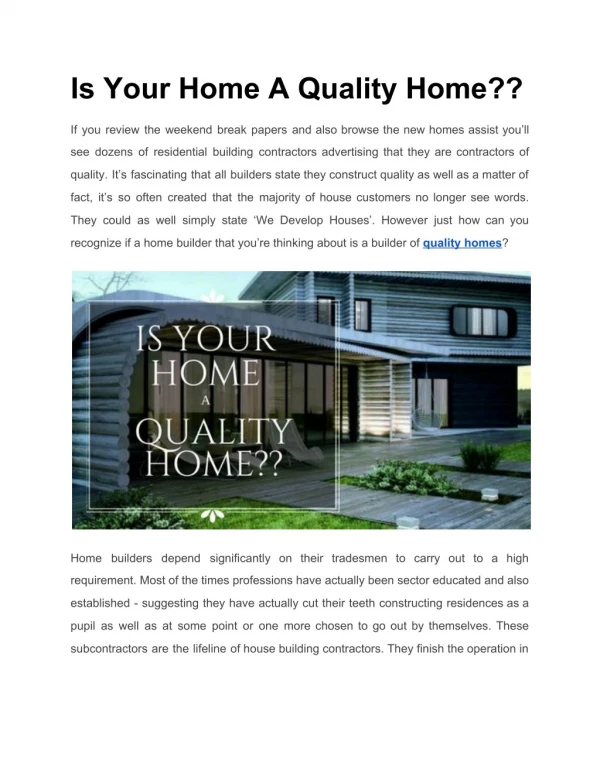 Is Your Builder Building A Quality Home?? Ask Now