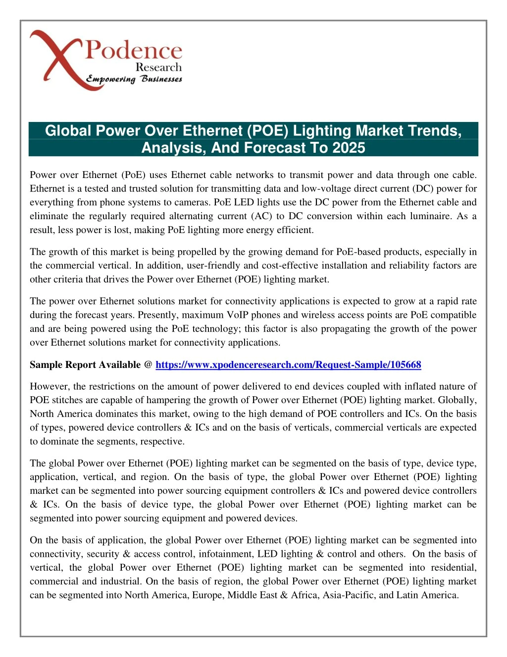 global power over ethernet poe lighting market