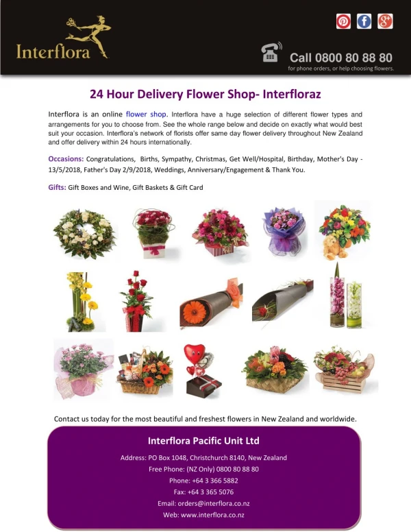 24 Hour Delivery Flower Shop- Interfloraz