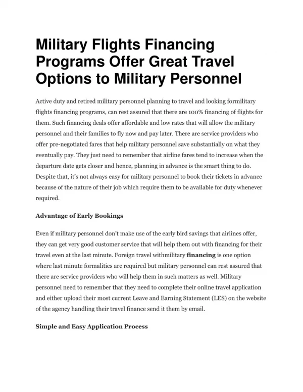 Military flights financing programs offer great travel options to military personnel