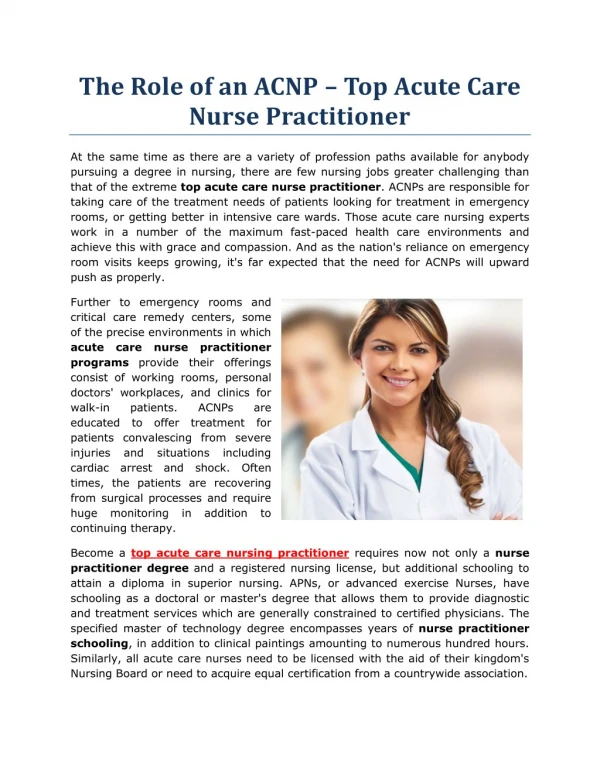 The Role of an ACNP – Top Acute Care Nurse Practitioner