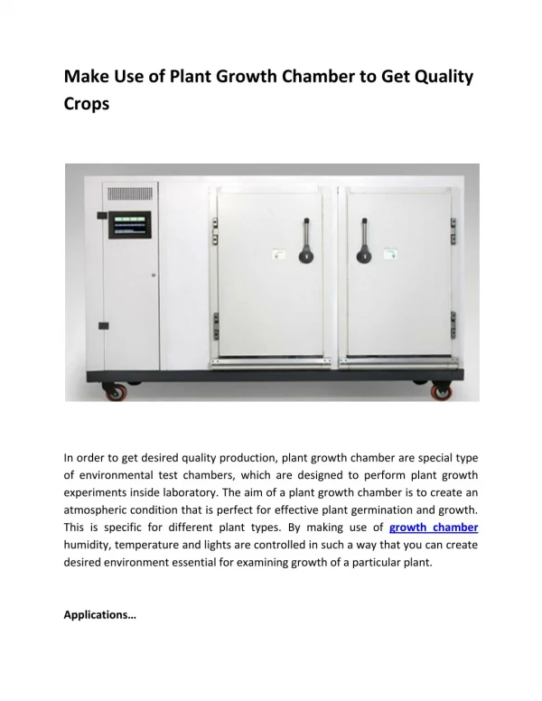 Make Use of Plant Growth Chamber to Get Quality Crops