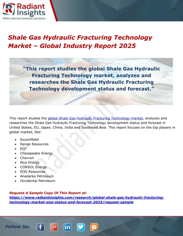 Shale Gas Hydraulic Fracturing Technology Market – Global Industry Report 2025