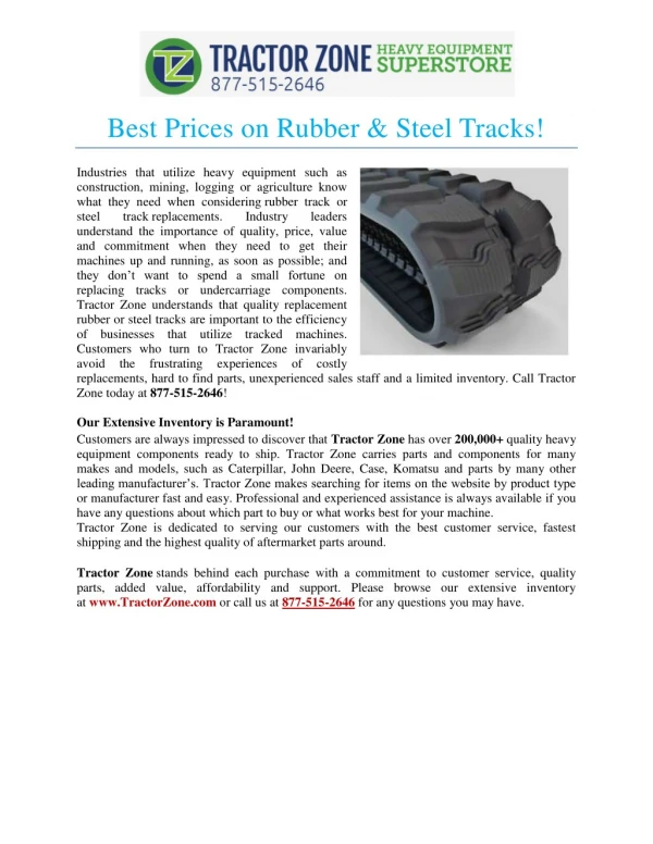 Best Prices on Rubber & Steel Tracks! - Tractor Zone Heavy Equipment Superstore