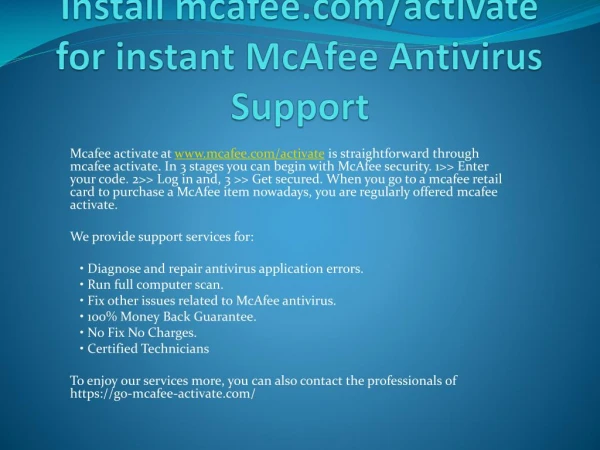 Install mcafee.com/activate for instant McAfee Antivirus Support