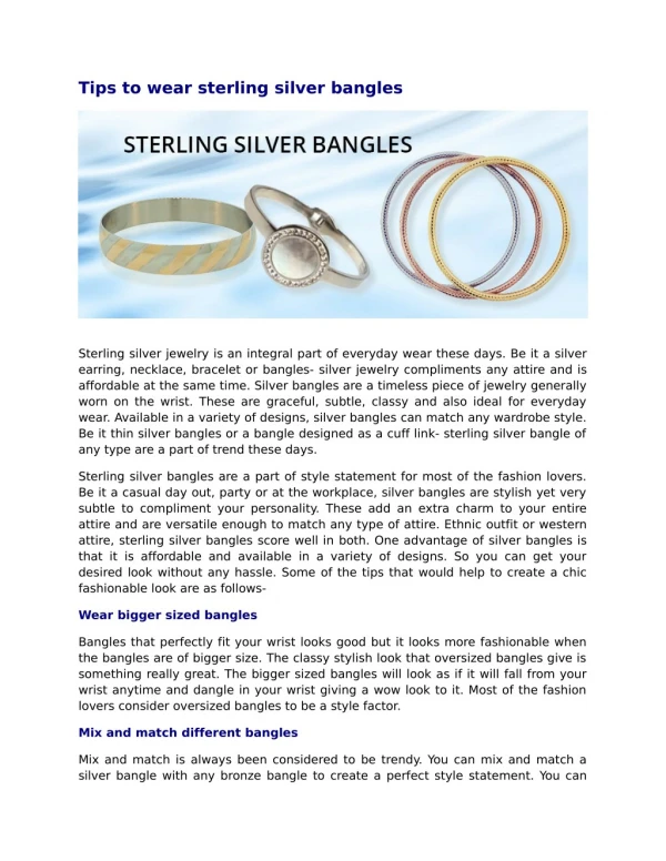 Tips to wear sterling silver bangles