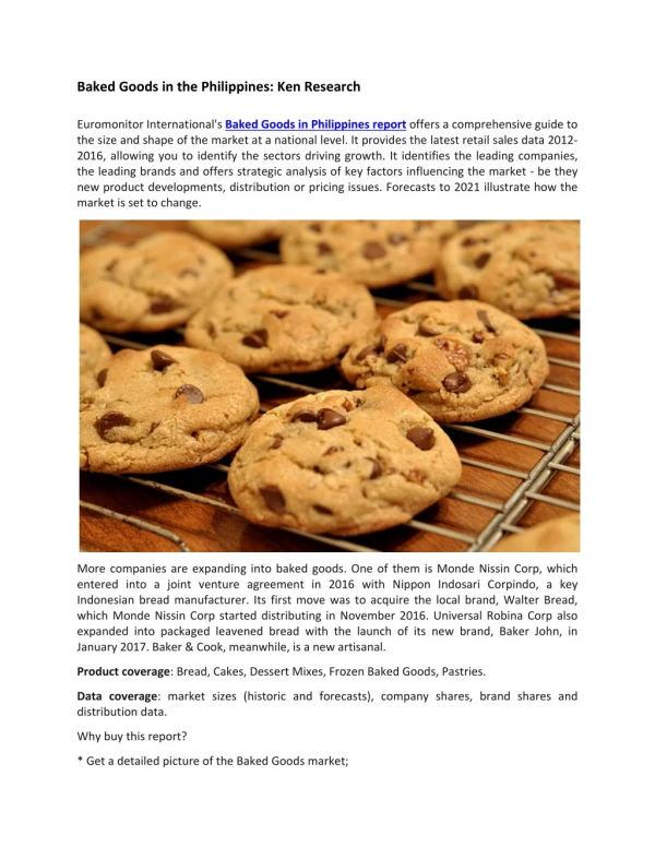 Philippines Baked Goods Market Research Report- Ken Research